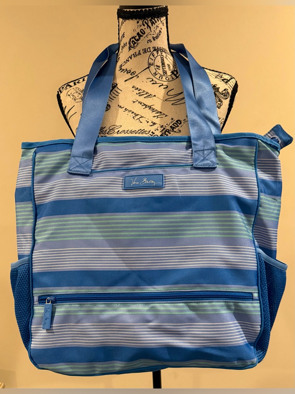 VERA BRADLEY Blue Striped Canvas Tote Bag
